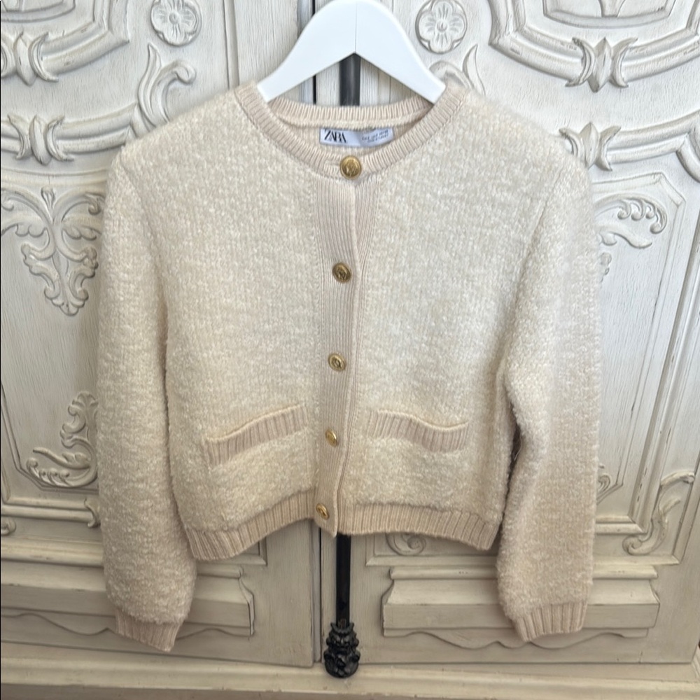 Zara Cream Cardigan Sweater with Gold Buttons